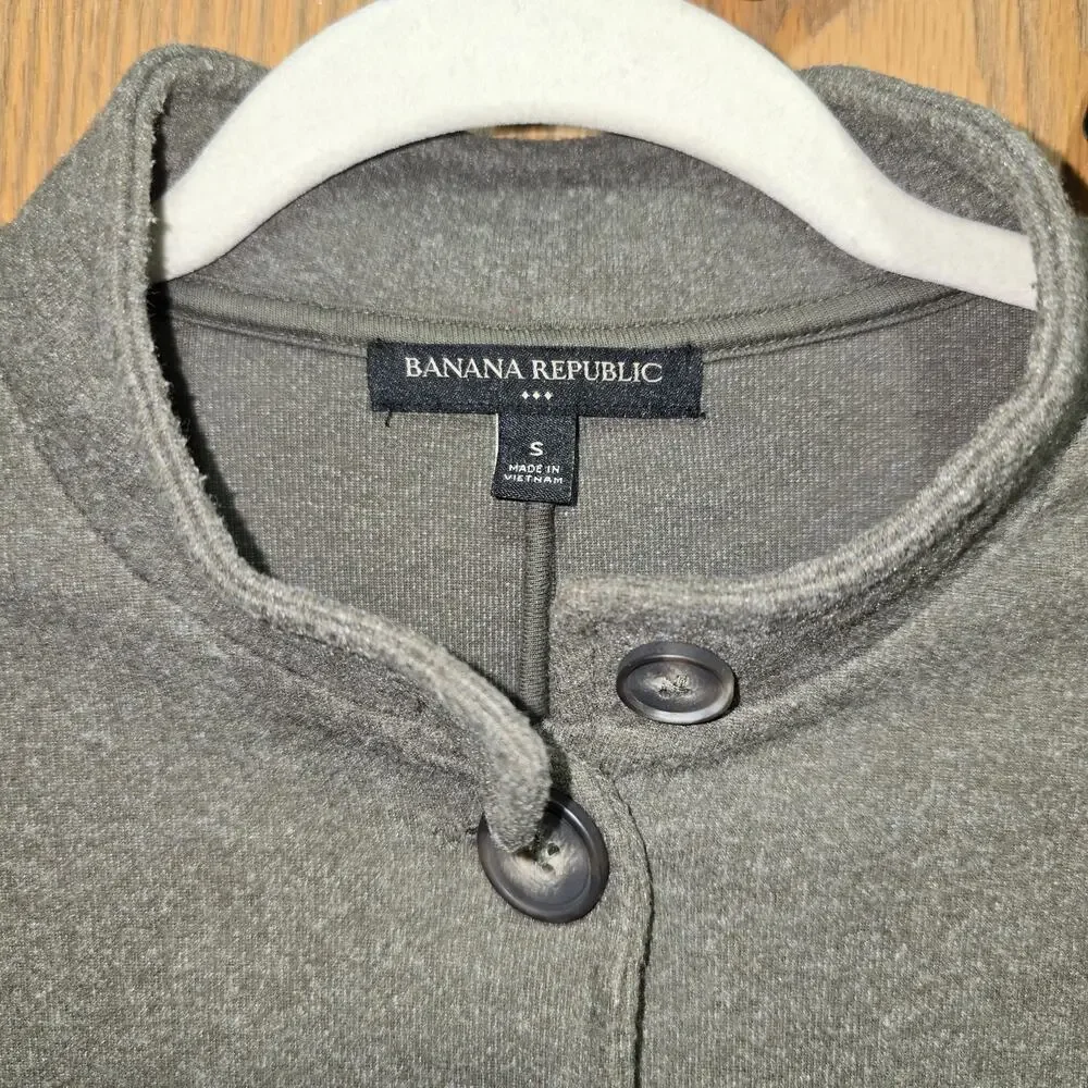Banana Republic Military Piqué Knit Stand Collar Jacket Gray Academic Gorpcore